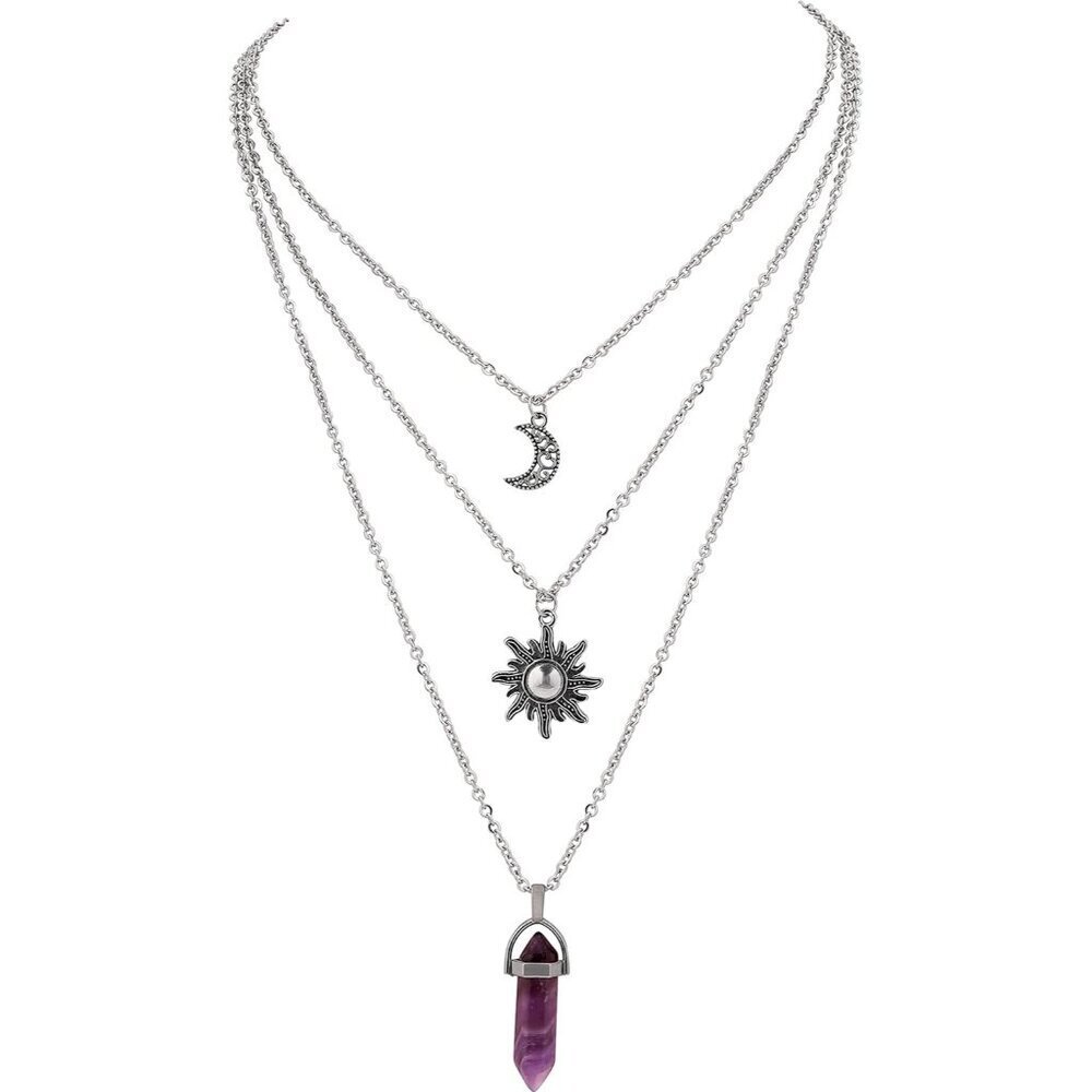 Gothic Sun Moon Crystal Necklace Layered Zinc Alloy Women Gift Halloween